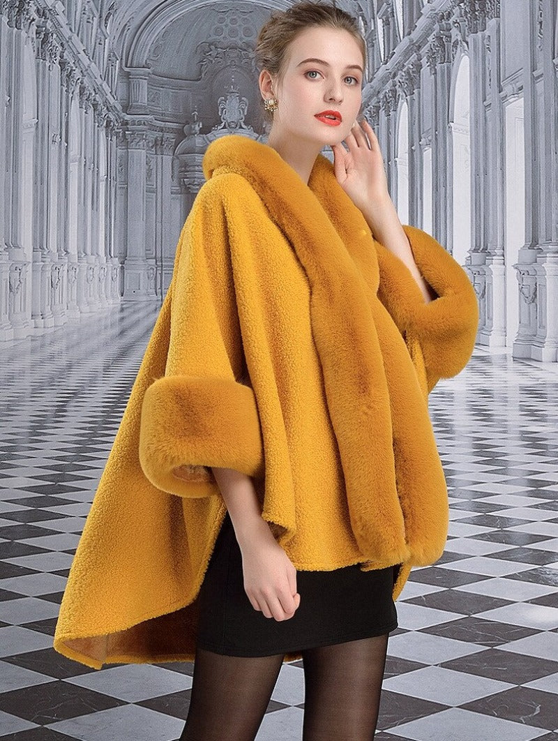 Cape Faux Rabbit Fur Poncho Thick Long Loose Shawl Warm Cardigan Cloak Coat - Necessary Clothing Store