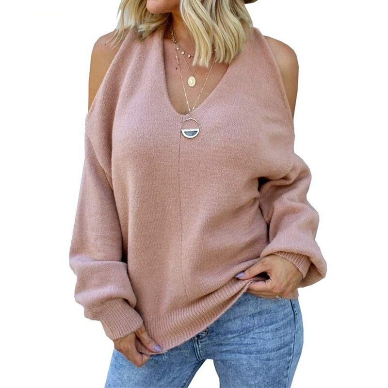V-neck Off-shoulder Knitted Sexy Sweater - Necessary Clothing Store