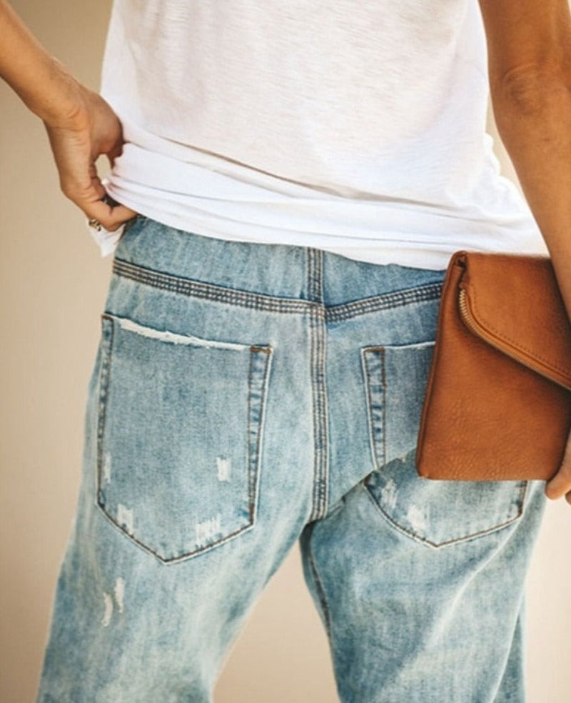 Mid Waist Boyfriend Ripped Jeans - Necessary Clothing Store
