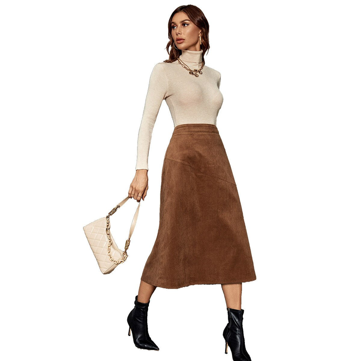 High Waist A-Line Corduroy Skirt | Necessary Clothing