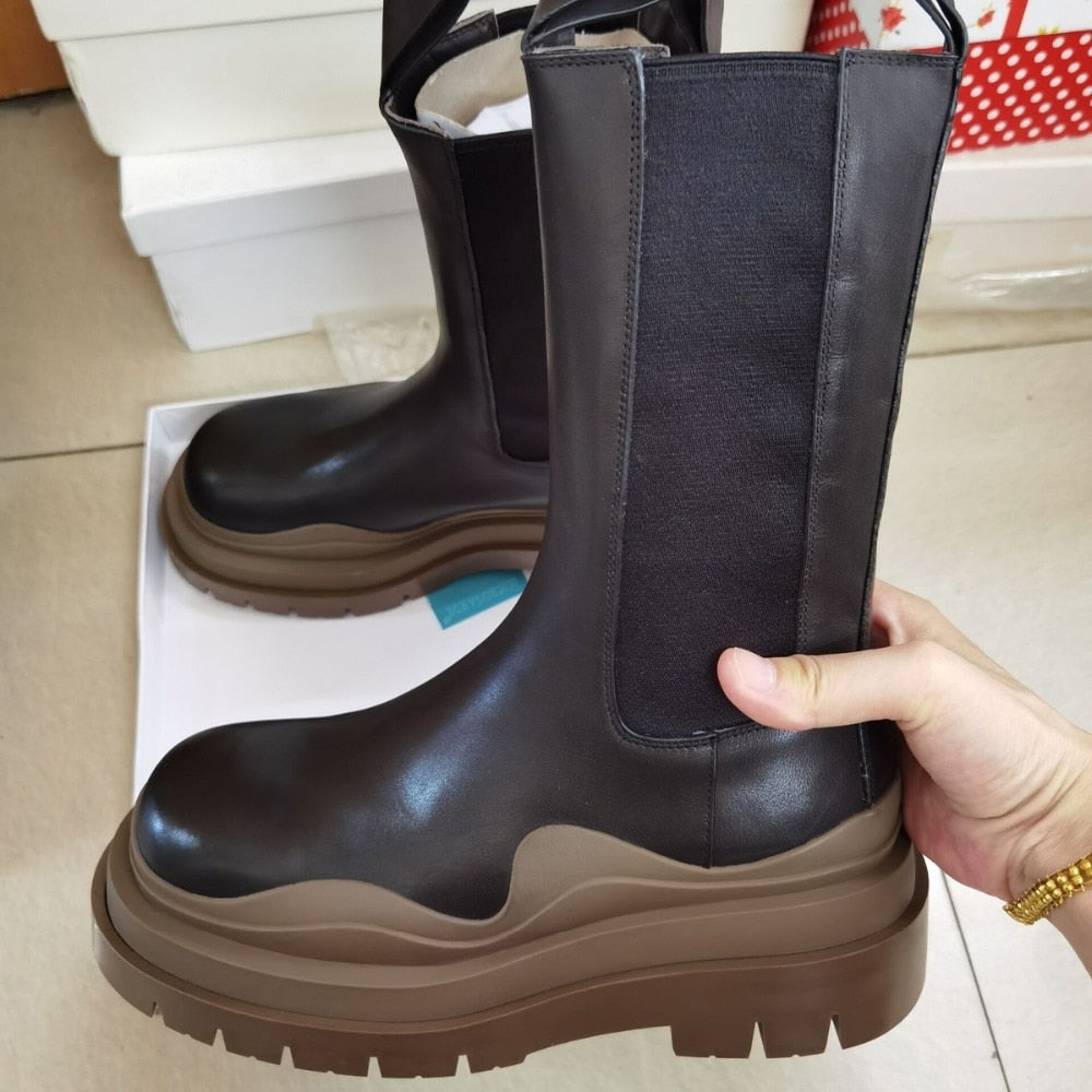 Luxury Platform Thick Bottom Real Leather Martin Boots - Necessary Clothing Store