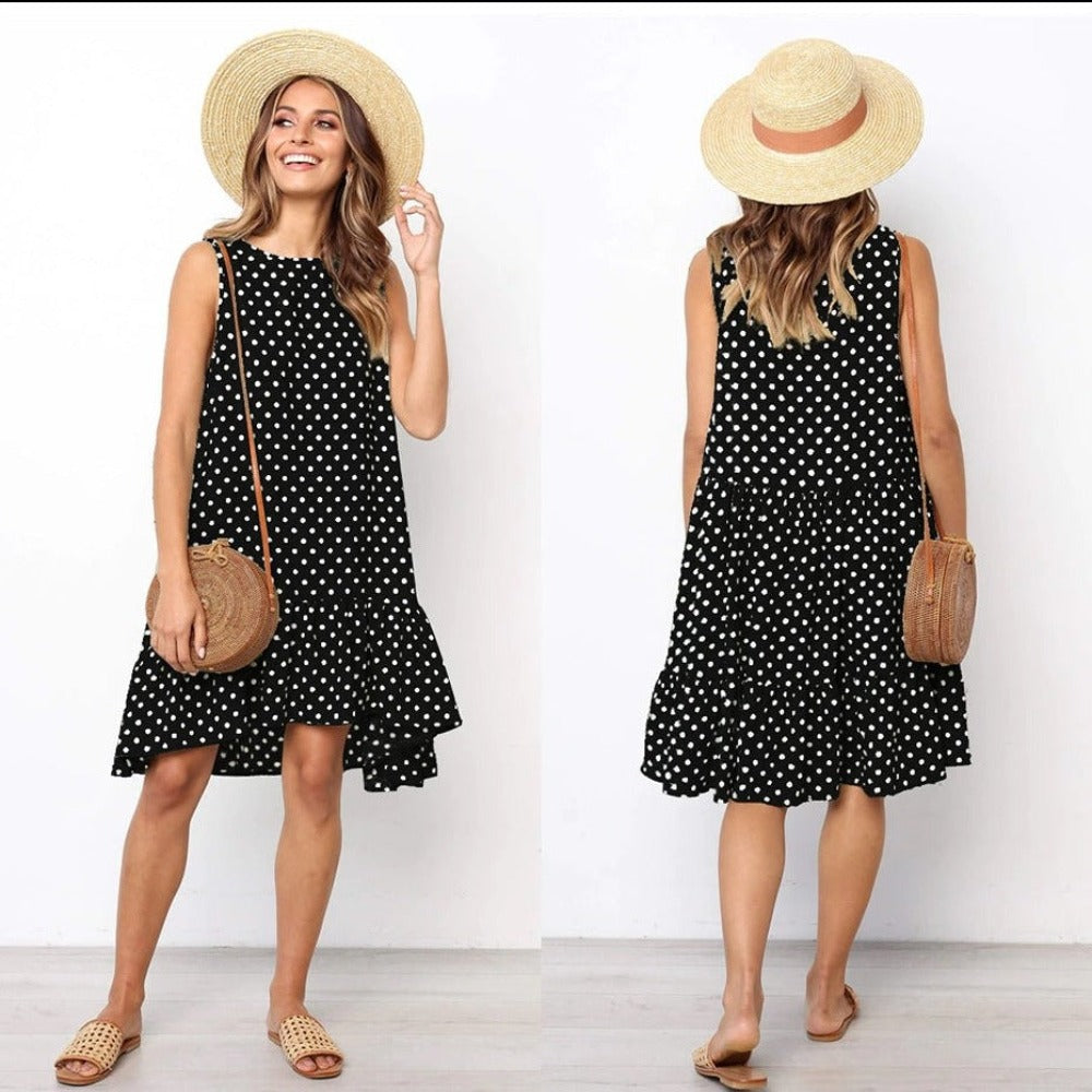 Polka Dot Chiffon Sleeveless Mini Dress - Necessary Clothing Store