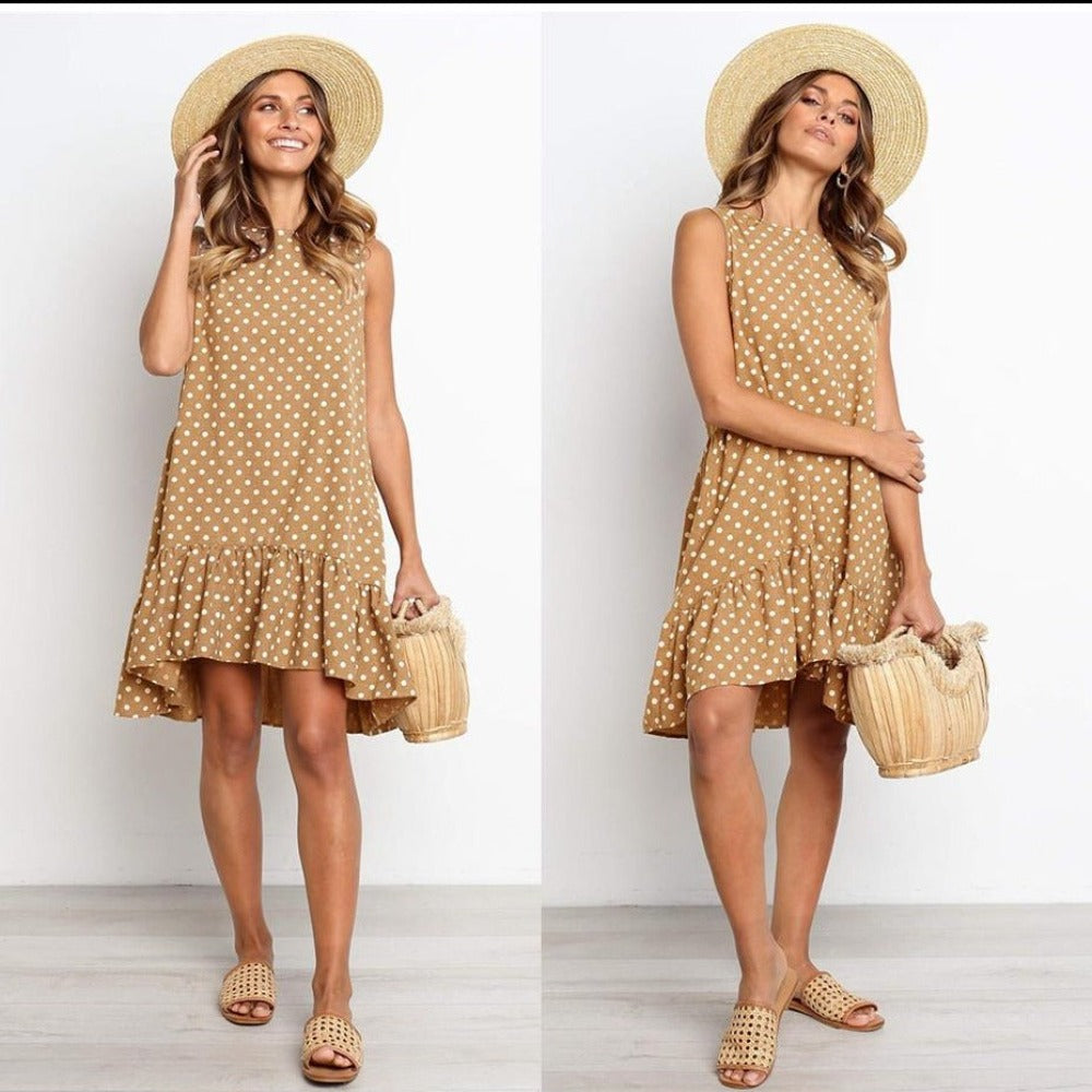 Polka Dot Chiffon Sleeveless Mini Dress - Necessary Clothing Store