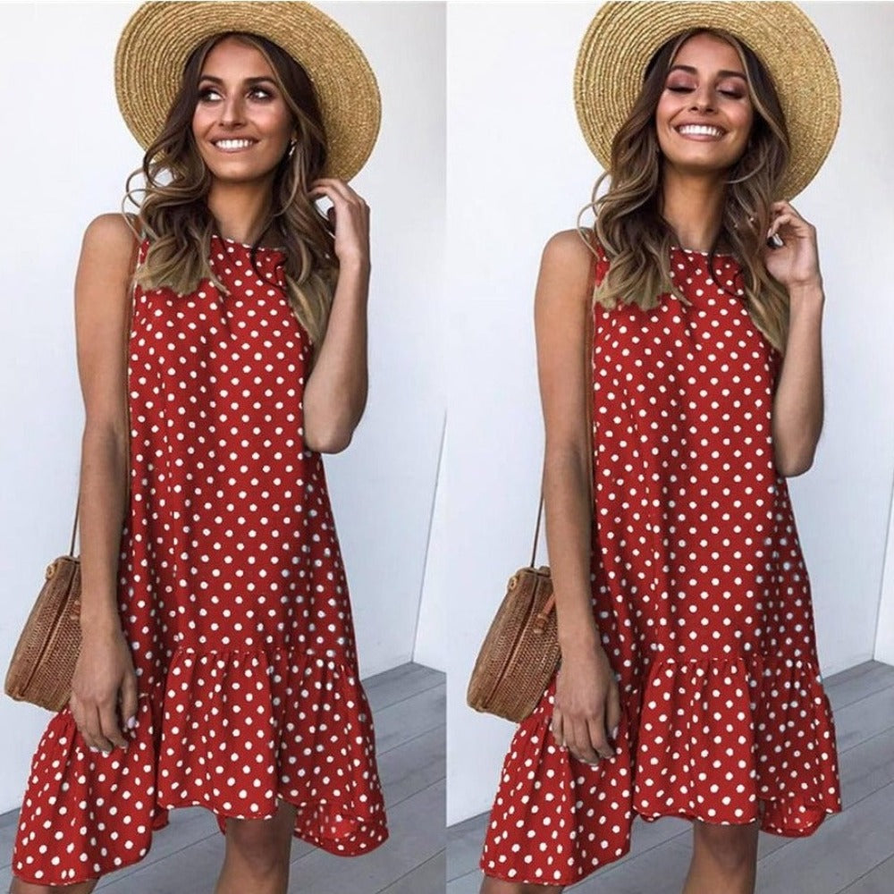Polka Dot Chiffon Sleeveless Mini Dress - Necessary Clothing Store