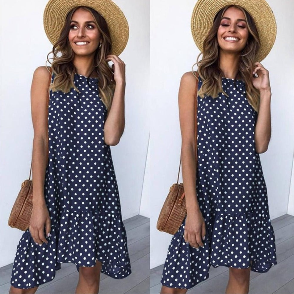 Polka Dot Chiffon Sleeveless Mini Dress - Necessary Clothing Store