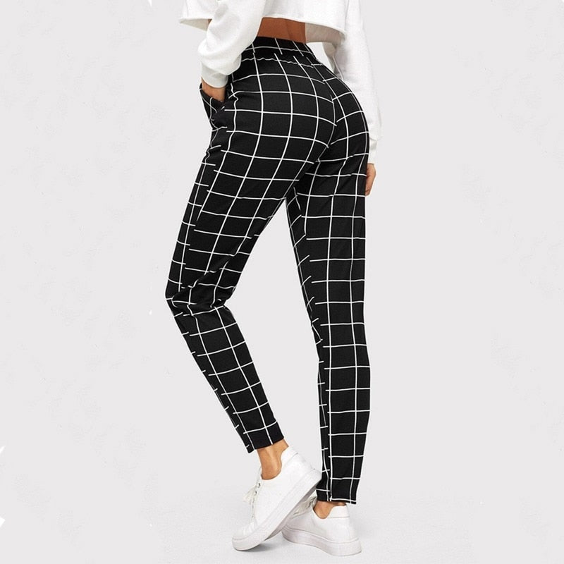 Black Plaid Printing Casual Skinny Pants - Necessary Clothing Store
