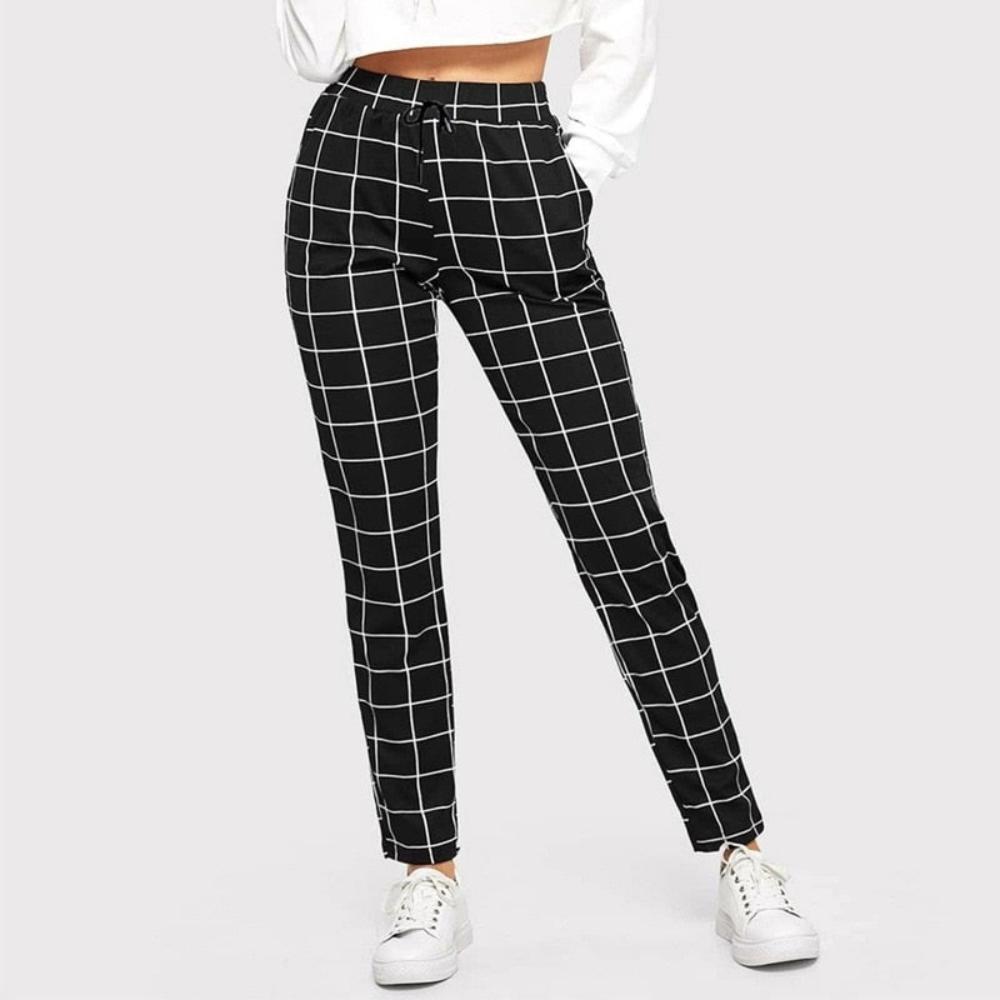 Black Plaid Printing Casual Skinny Pants - Necessary Clothing Store