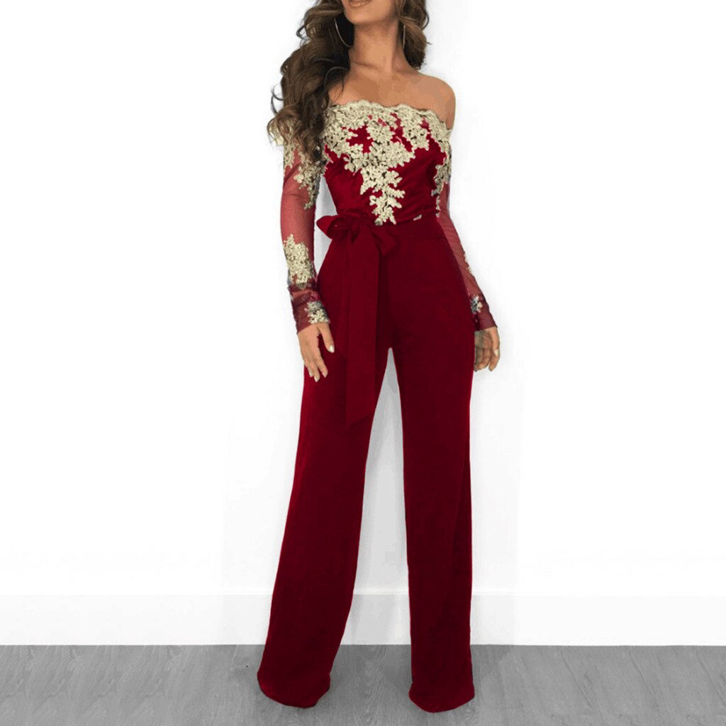 Off Up Shoulder Wide Lace Jumpsuit - Necessary Clothing Store