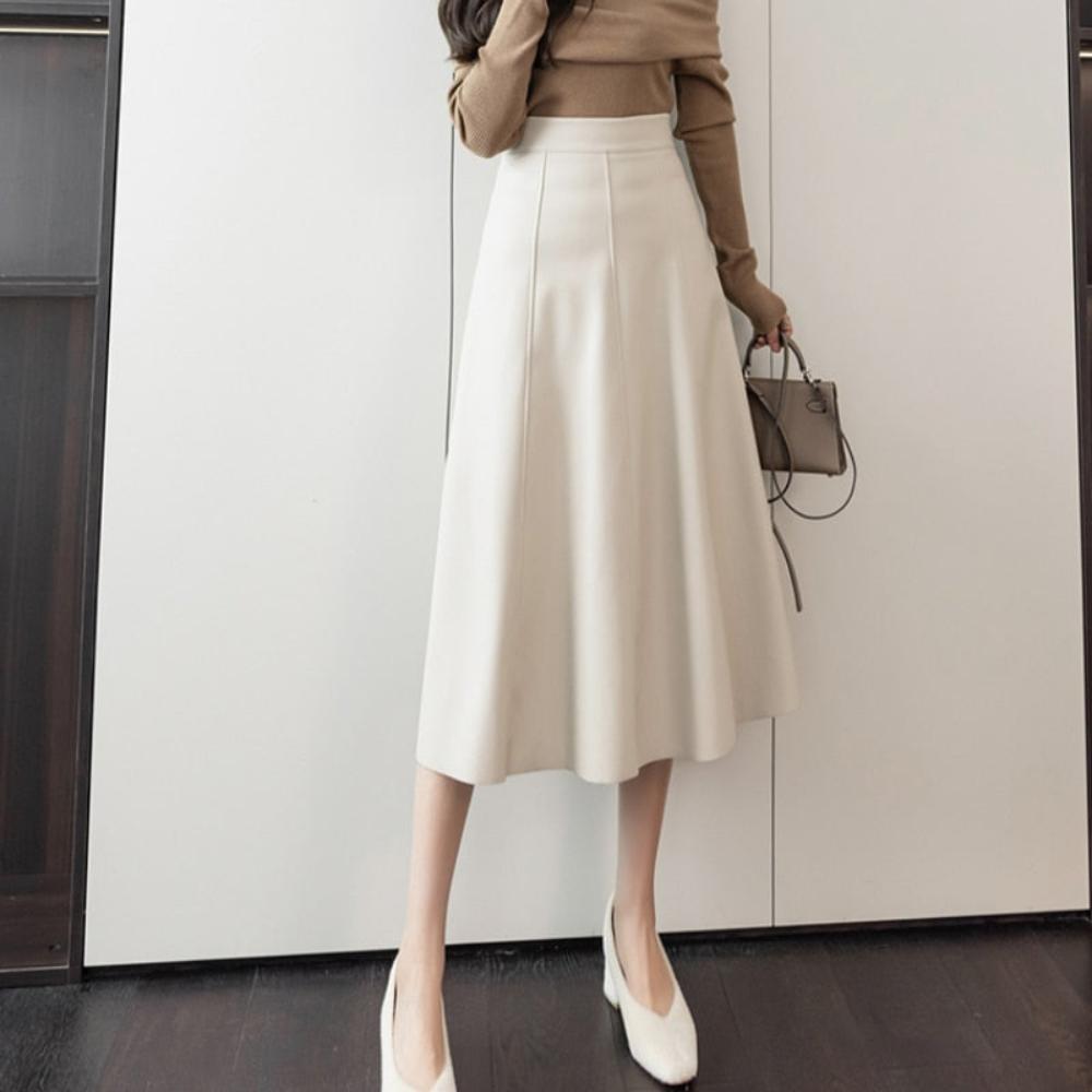A - line Leather Splicing High Waist Skirt - Necessary Clothing