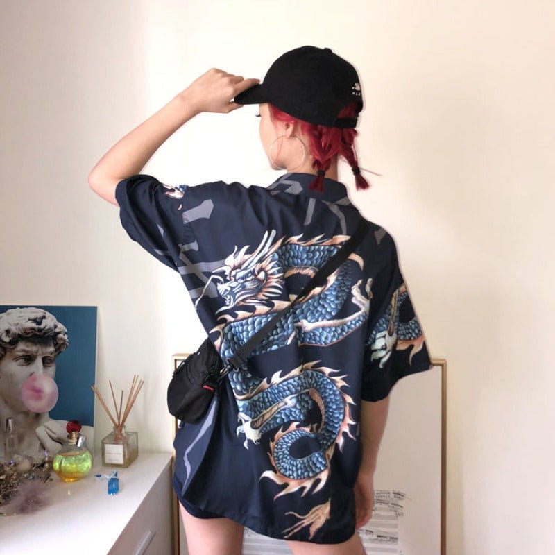 Blouse Dragon Print Short Sleeve - Necessary Clothing