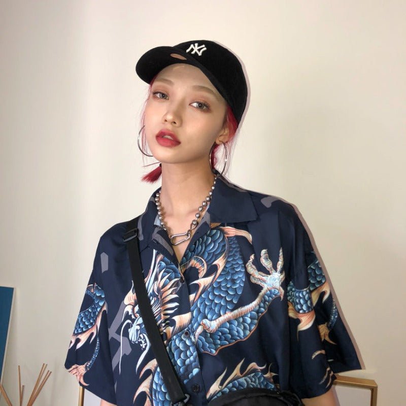Blouse Dragon Print Short Sleeve - Necessary Clothing
