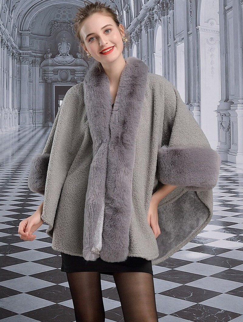 Cape Faux Rabbit Fur Poncho Coat - Necessary Clothing