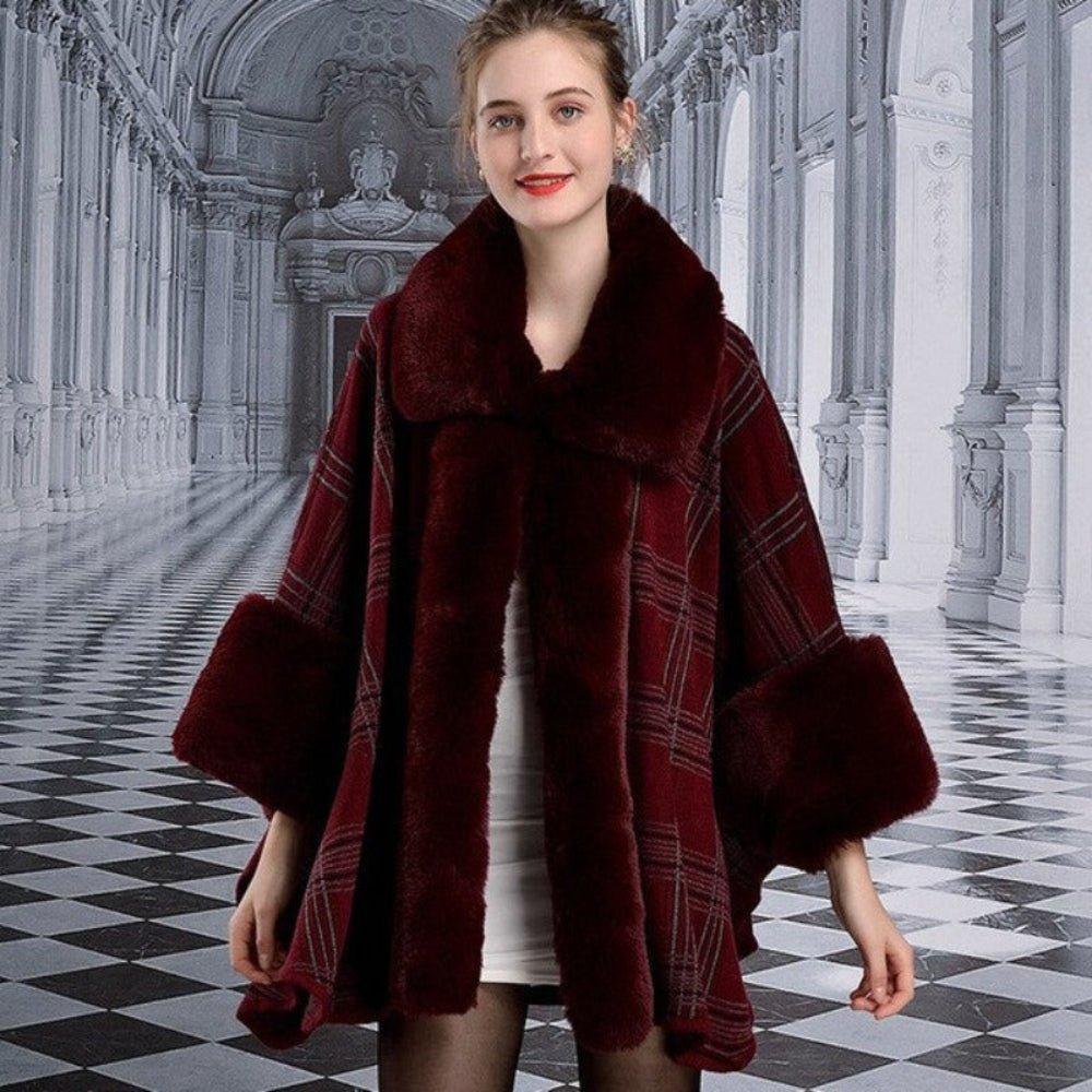 Cape Plaid Poncho Collar Shawl Thick Warm Coat - Necessary Clothing
