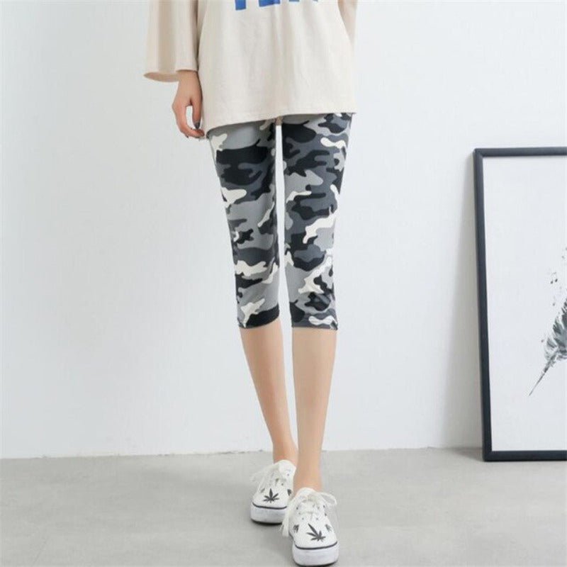 Elastic Waist Letter Stripe Short Leggings - Necessary Clothing