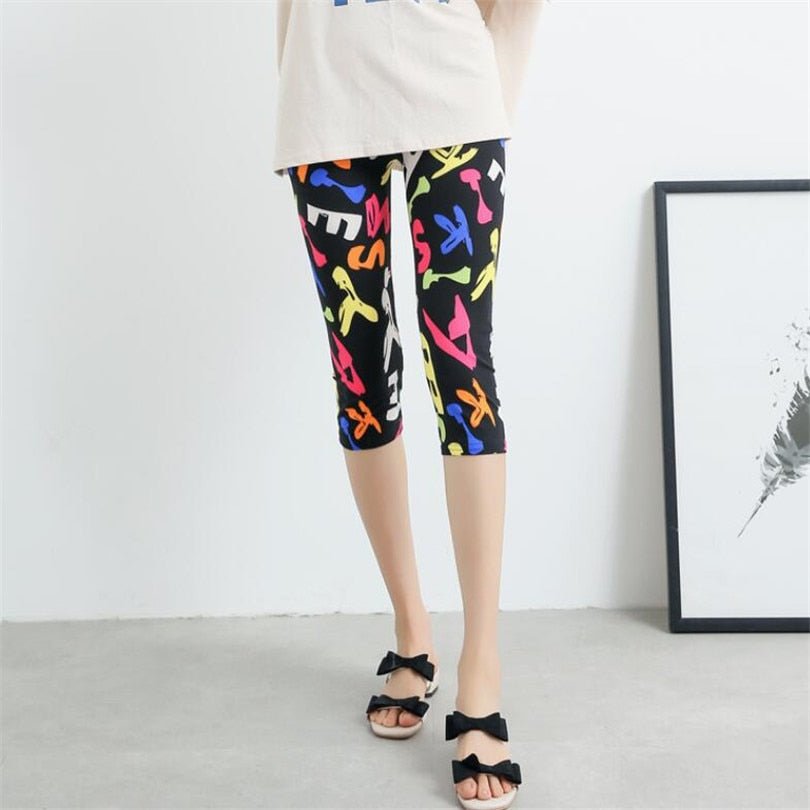 Elastic Waist Letter Stripe Short Leggings - Necessary Clothing