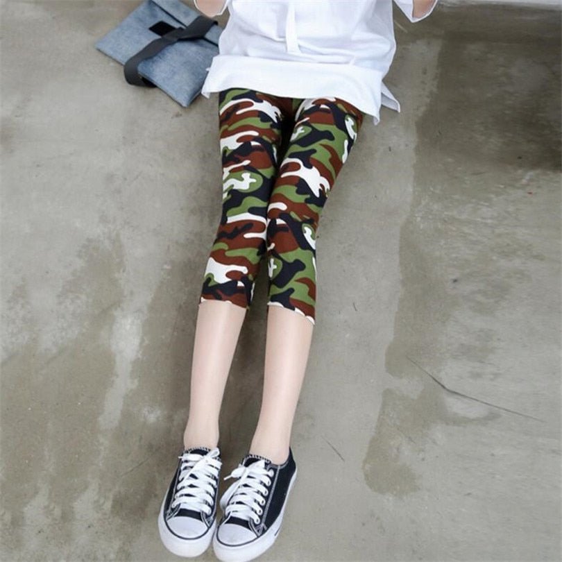 Elastic Waist Letter Stripe Short Leggings - Necessary Clothing