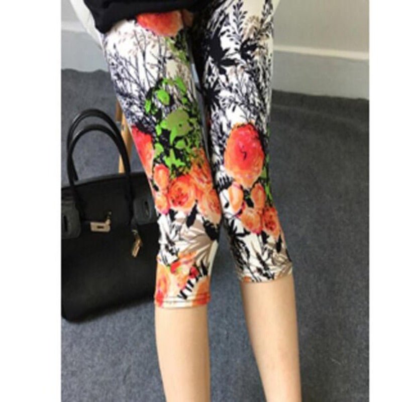 Elastic Waist Letter Stripe Short Leggings - Necessary Clothing