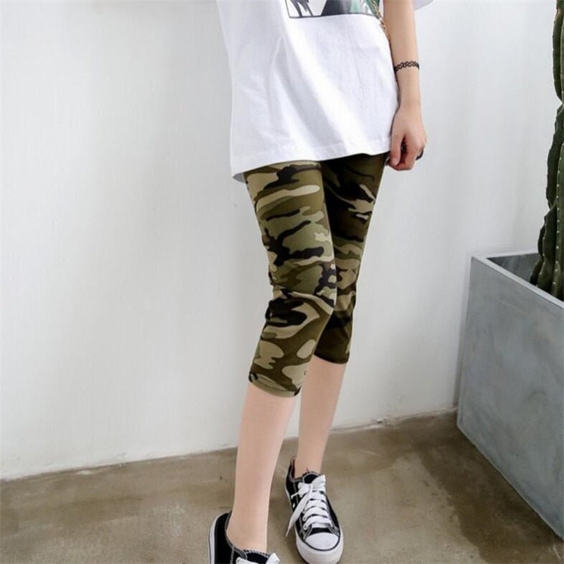 Elastic Waist Letter Stripe Short Leggings - Necessary Clothing