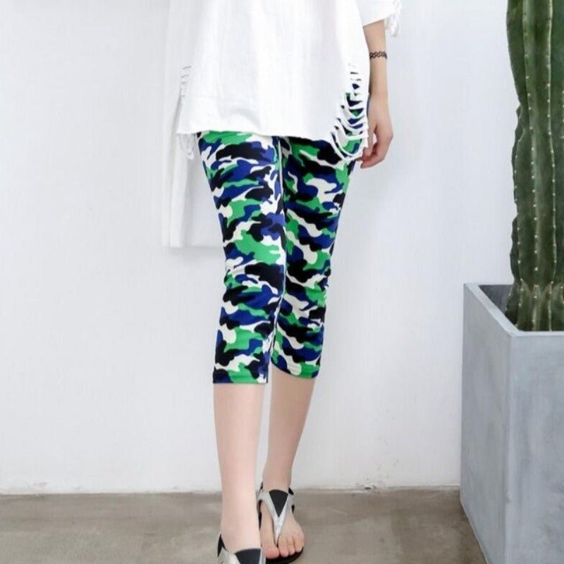 Elastic Waist Letter Stripe Short Leggings - Necessary Clothing
