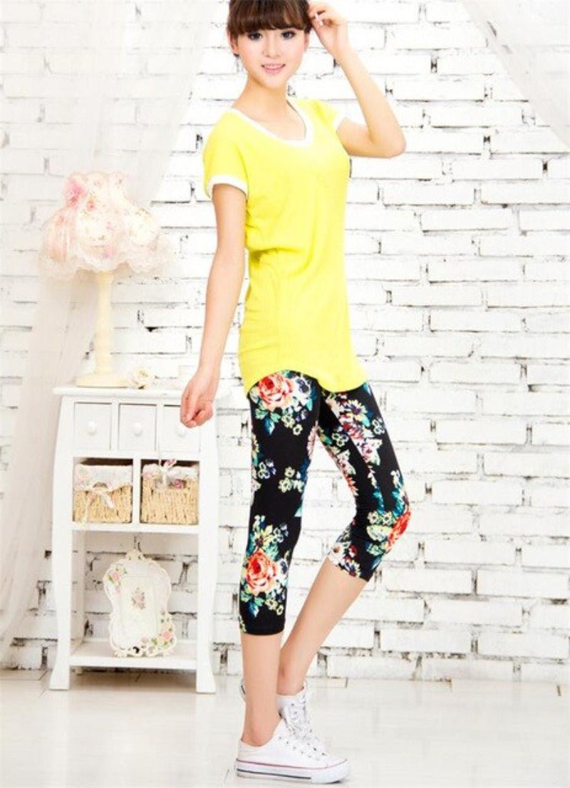 Elastic Waist Letter Stripe Short Leggings - Necessary Clothing