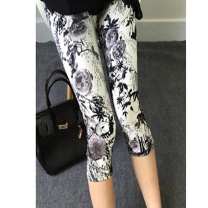Elastic Waist Letter Stripe Short Leggings - Necessary Clothing