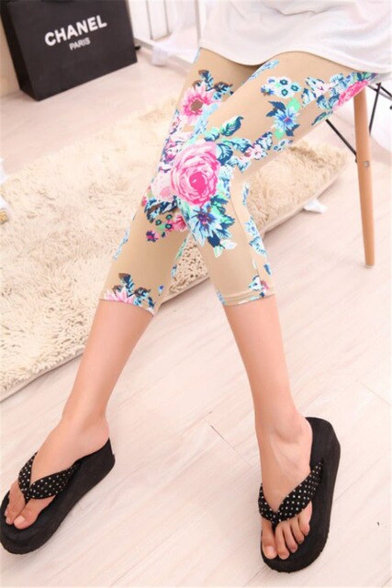 Elastic Waist Letter Stripe Short Leggings - Necessary Clothing