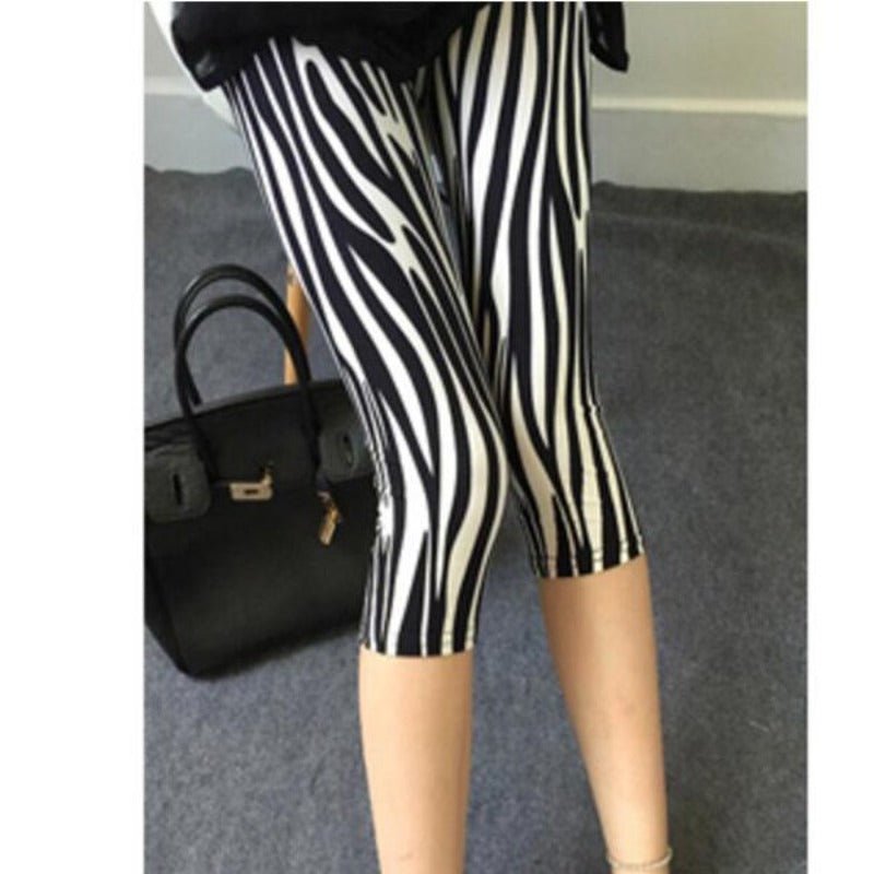 Elastic Waist Letter Stripe Short Leggings - Necessary Clothing
