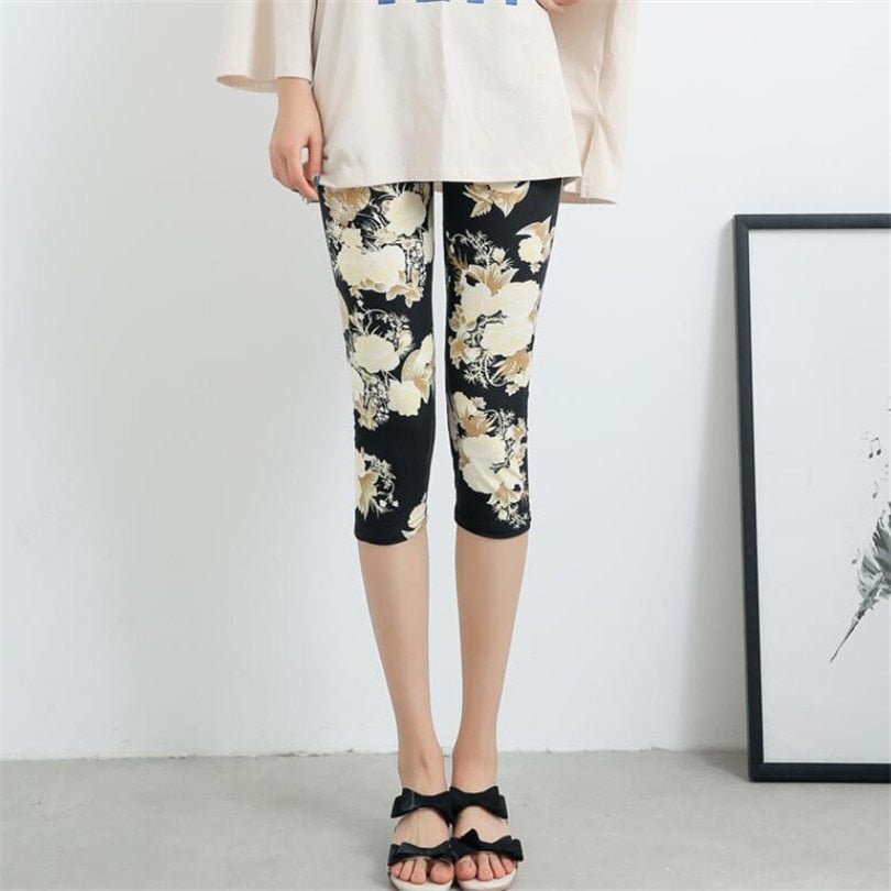Elastic Waist Letter Stripe Short Leggings - Necessary Clothing