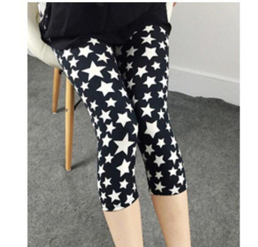 Elastic Waist Letter Stripe Short Leggings - Necessary Clothing