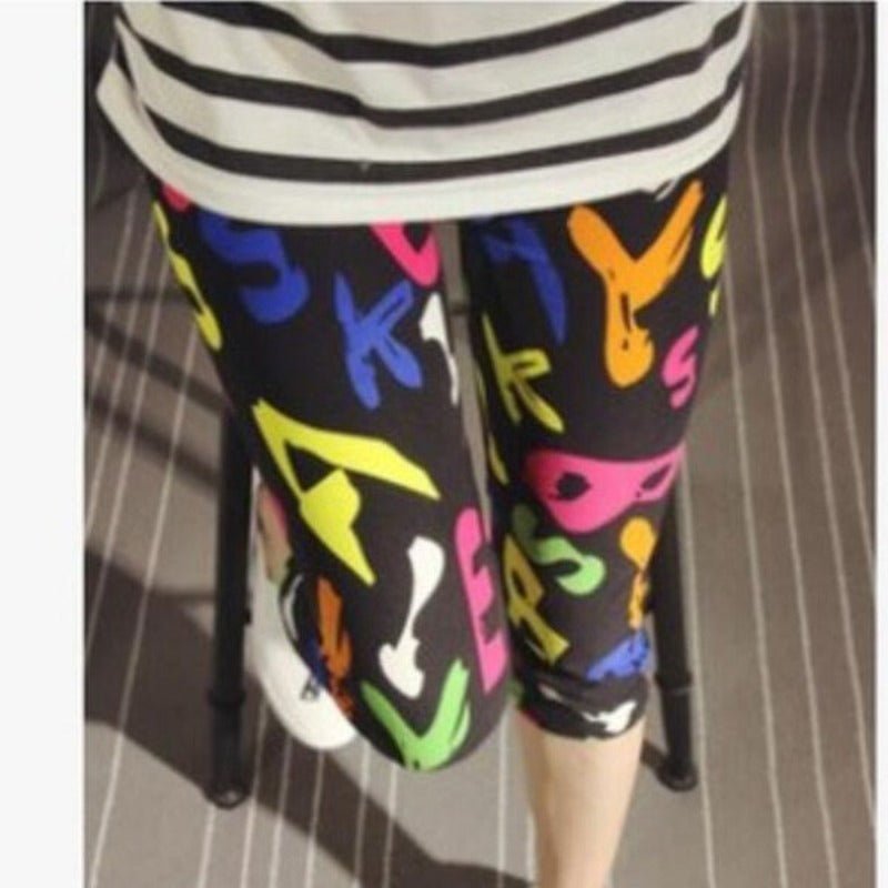 Elastic Waist Letter Stripe Short Leggings - Necessary Clothing