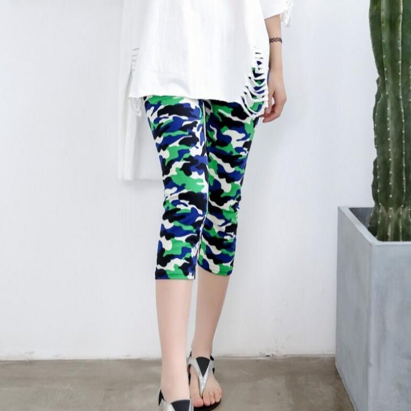 Elastic Waist Letter Stripe Short Leggings - Necessary Clothing