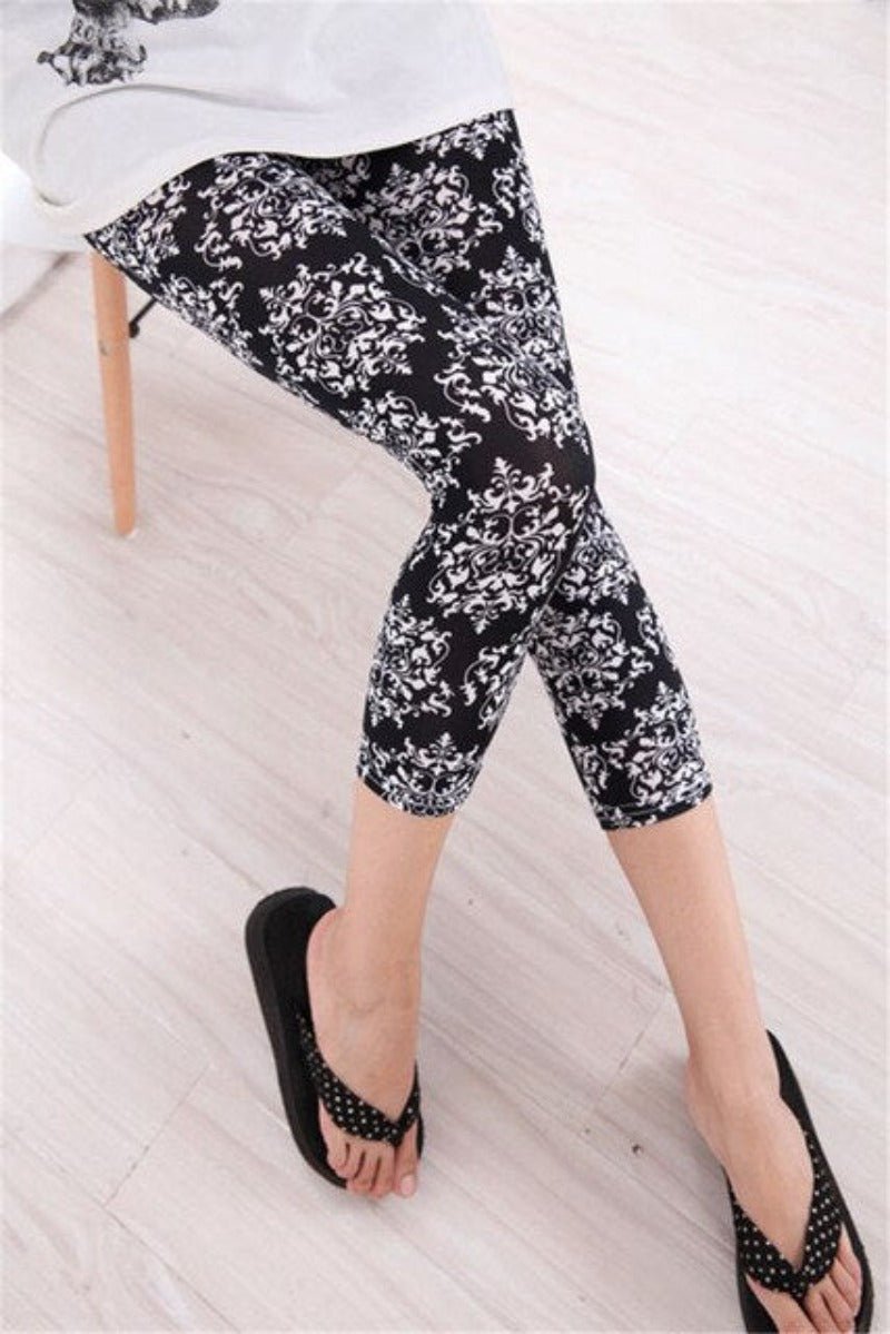 Elastic Waist Letter Stripe Short Leggings - Necessary Clothing