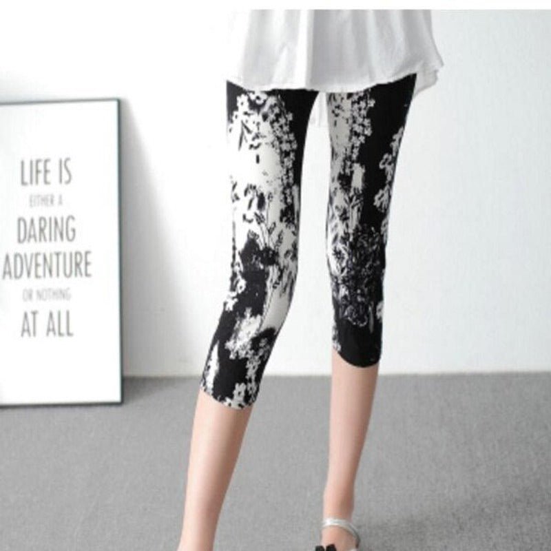 Elastic Waist Letter Stripe Short Leggings - Necessary Clothing