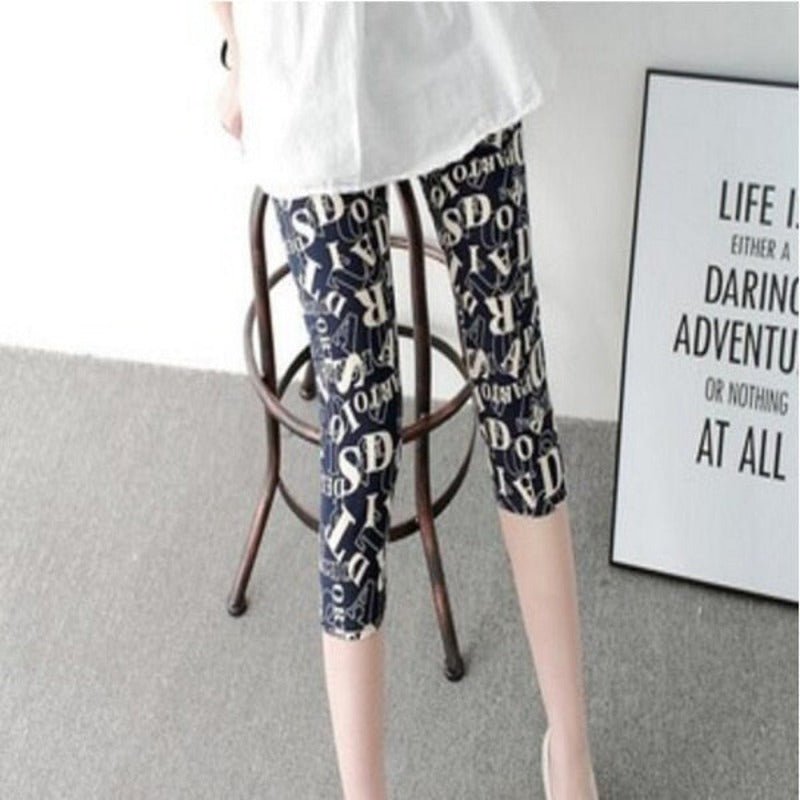 Elastic Waist Letter Stripe Short Leggings - Necessary Clothing