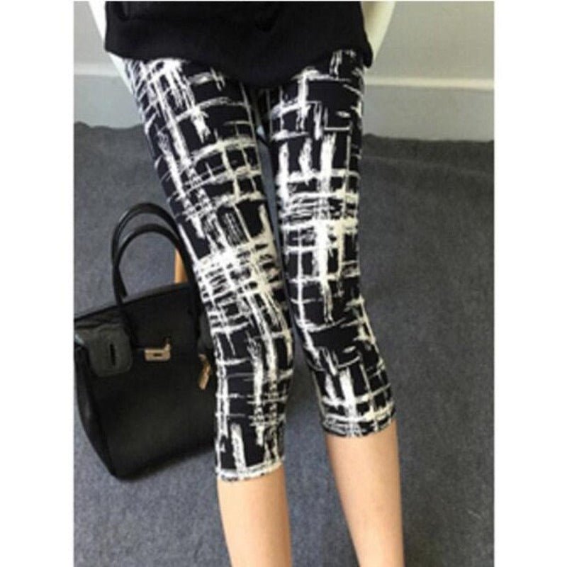 Elastic Waist Letter Stripe Short Leggings - Necessary Clothing