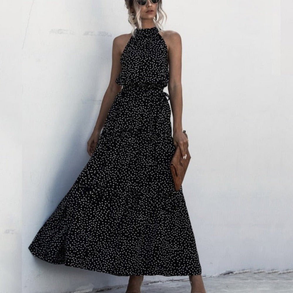 Elegant Long Dress Flowers Polka - Dot Strap - Necessary Clothing