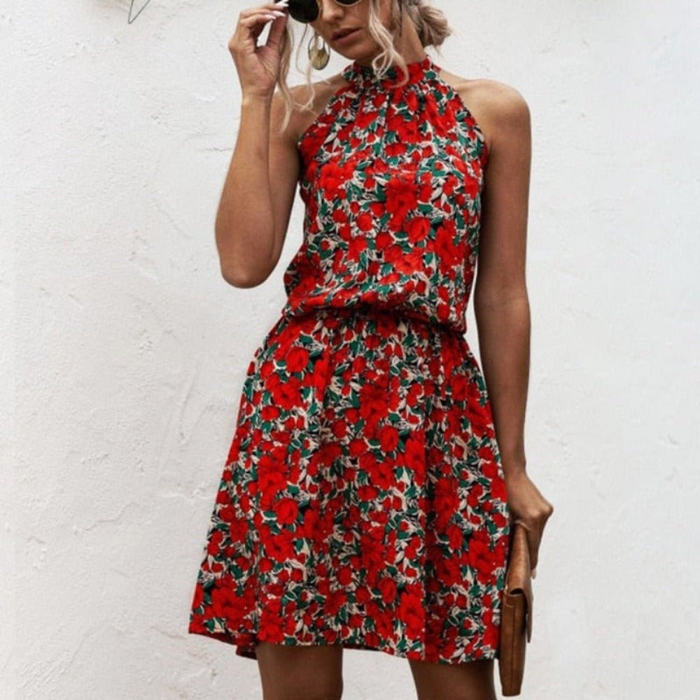 Elegant Long Dress Flowers Polka - Dot Strap - Necessary Clothing