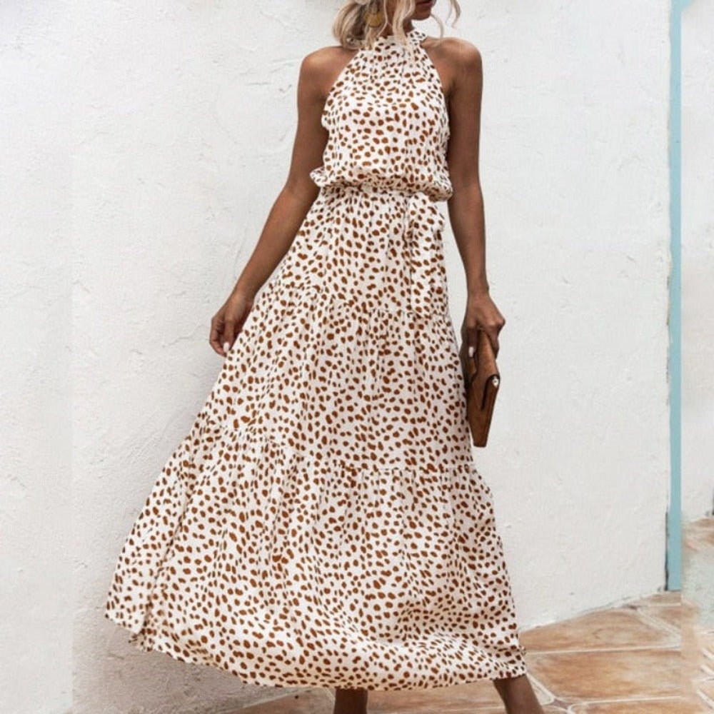 Elegant Long Dress Flowers Polka - Dot Strap - Necessary Clothing