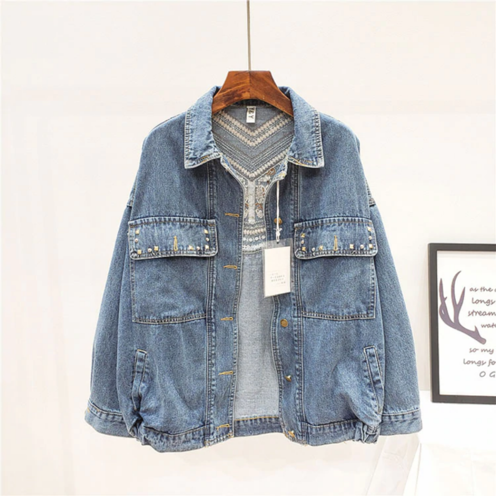 Denim Embroidery Suede Fringe Loose Long Sleeve Jacket - Necessary Clothing Store