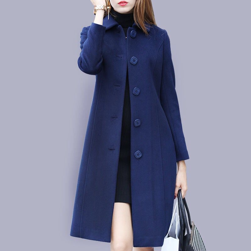 Fashion Wool Coat Mid Length Single Breasted Slim Blended Woolen Overcoat - Necessary Clothing Store