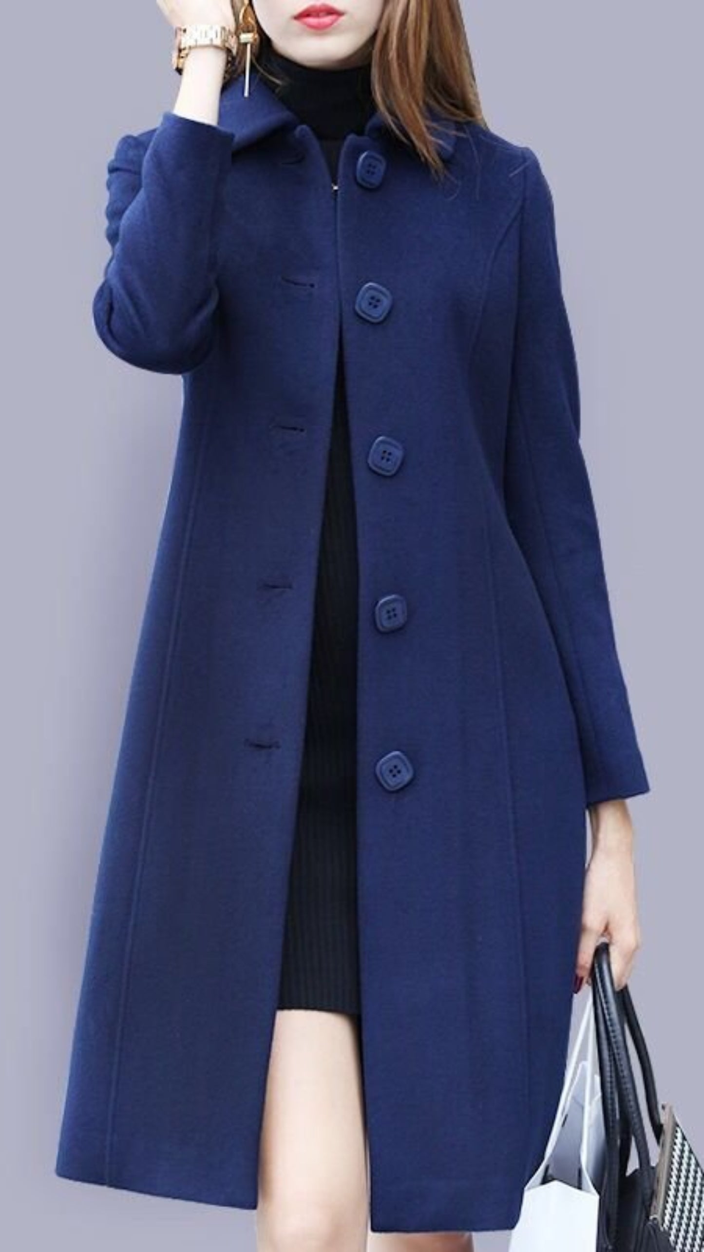 Fashion Wool Coat Mid Length Single Breasted Slim Blended Woolen Overcoat - Necessary Clothing