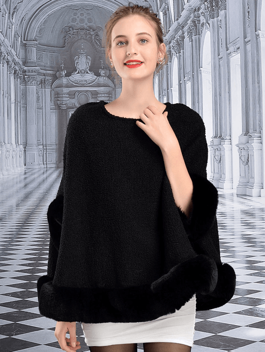 Lamb Fur Cape Faux Rabbit Fur Shawl Cape Loose Warm Cardigan Poncho - Necessary Clothing