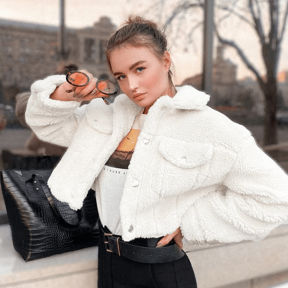 Lamb Wool Fleece Shaggy Warm Cropped Overcoat - Necessary Clothing
