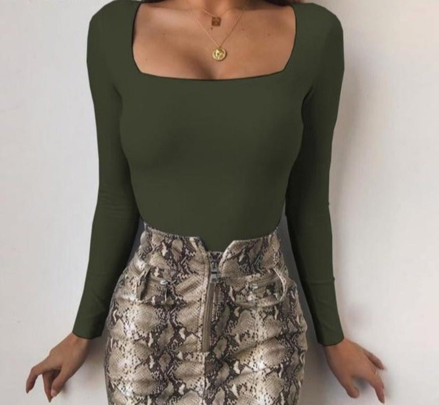 Long Sleeve Knitted Skinny Square Collar Top - Necessary Clothing