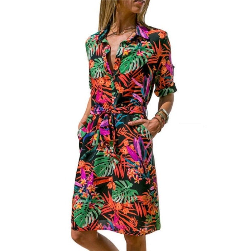 Long Sleeve Shirt Striped Print A - line Mini Dress - Necessary Clothing