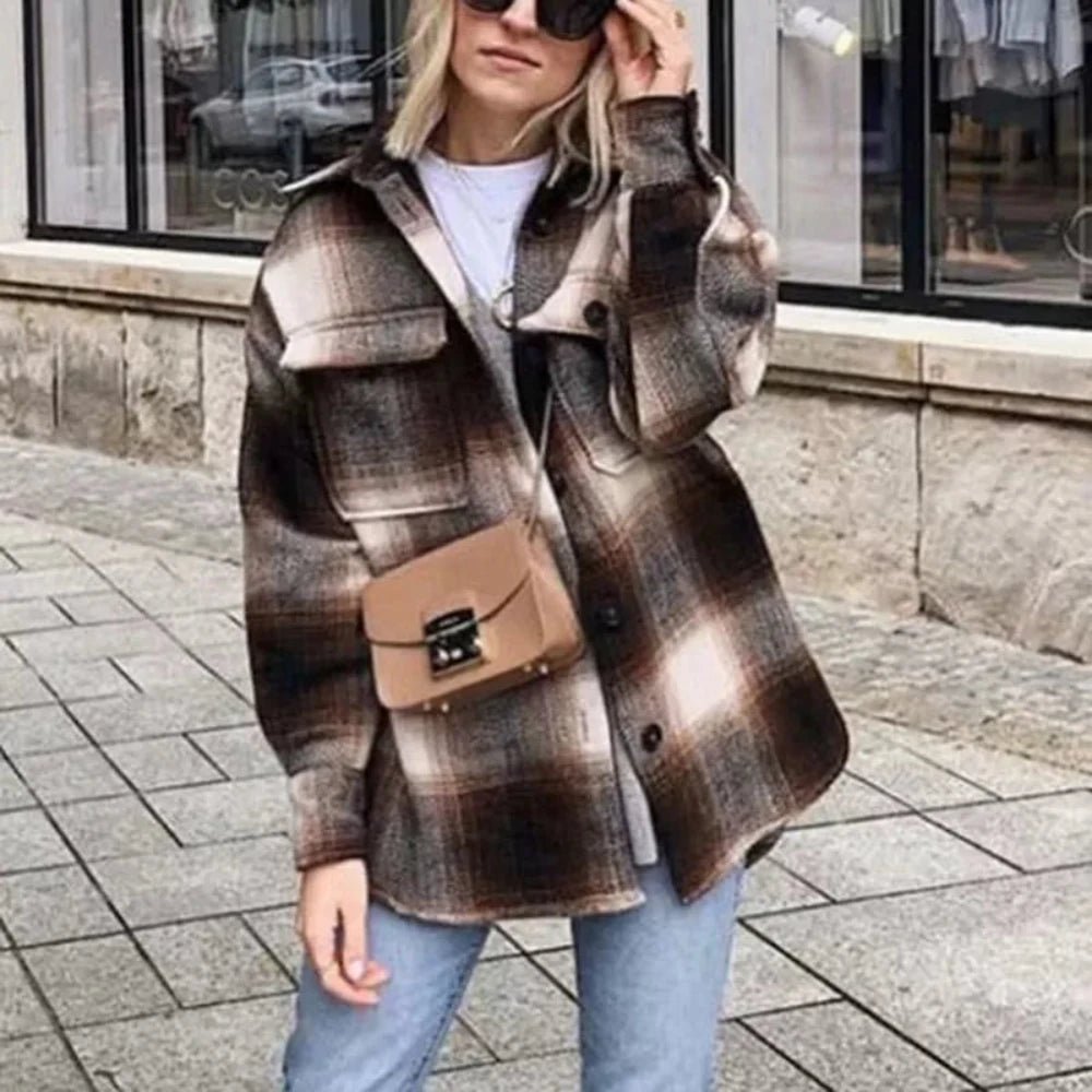 Long Sleeve Thick Plaid Street - Wear Elegant Jacket - Necessary Clothing