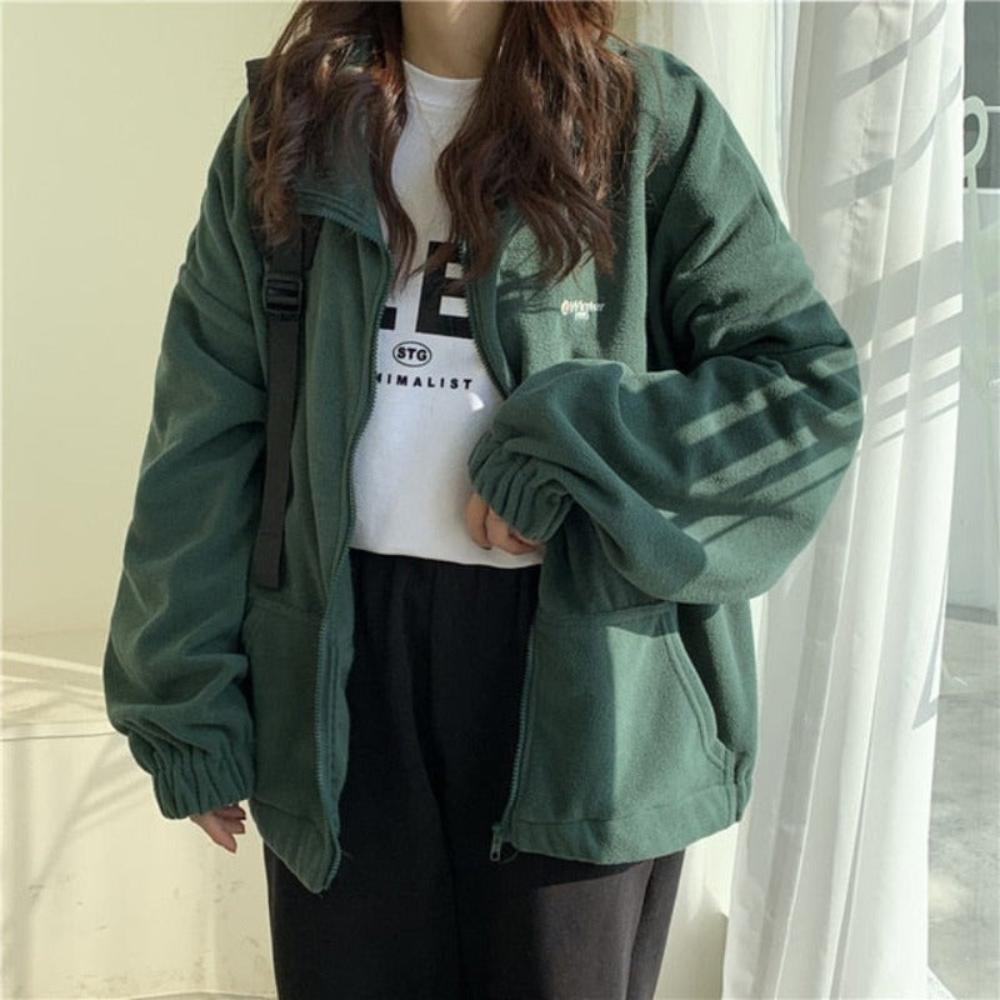 Loose Velvet Zip - up Pockets Streetwear Jacket - Necessary Clothing