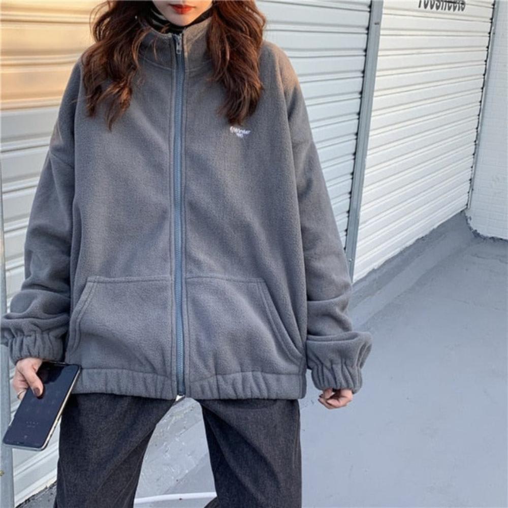Loose Velvet Zip - up Pockets Streetwear Jacket - Necessary Clothing