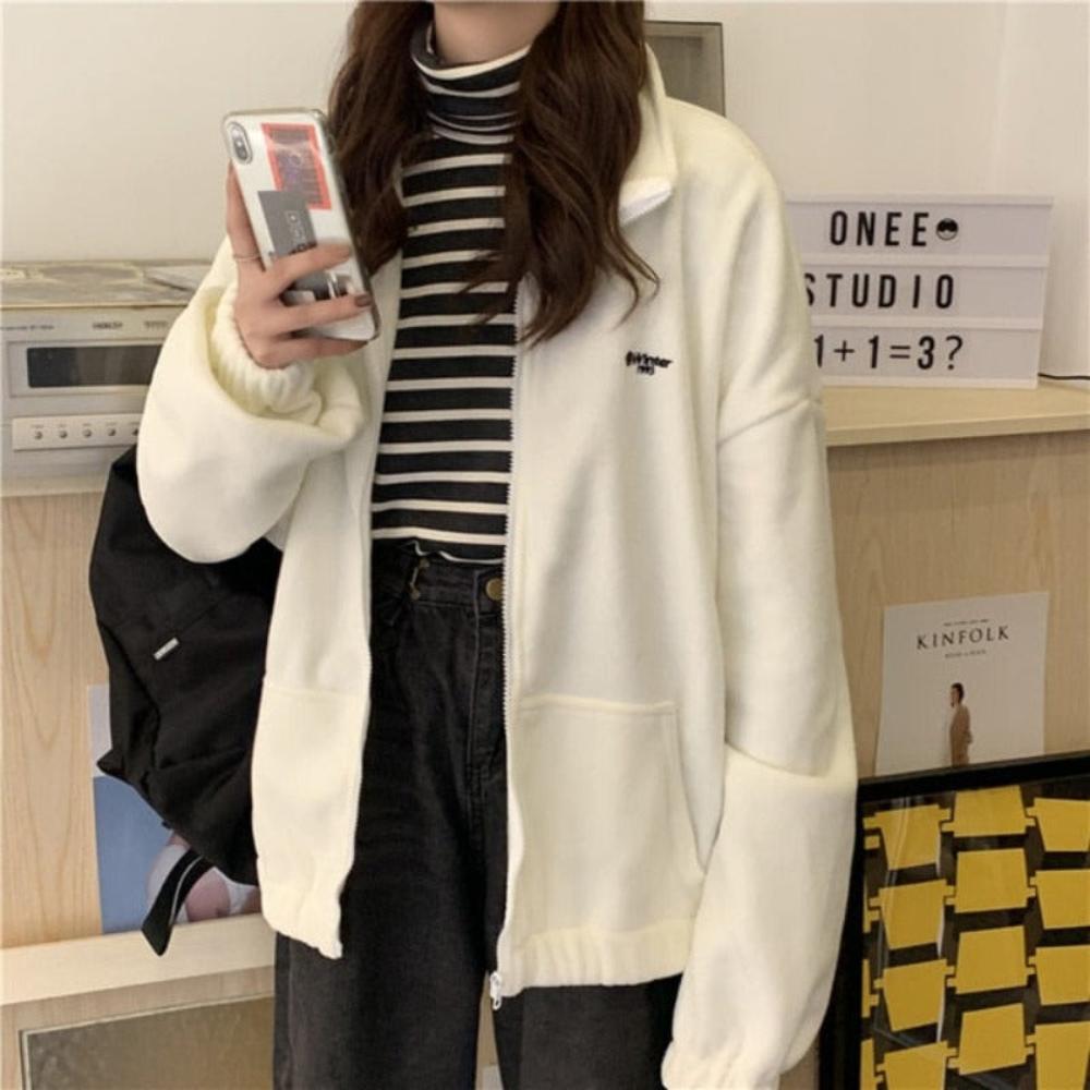 Loose Velvet Zip - up Pockets Streetwear Jacket - Necessary Clothing