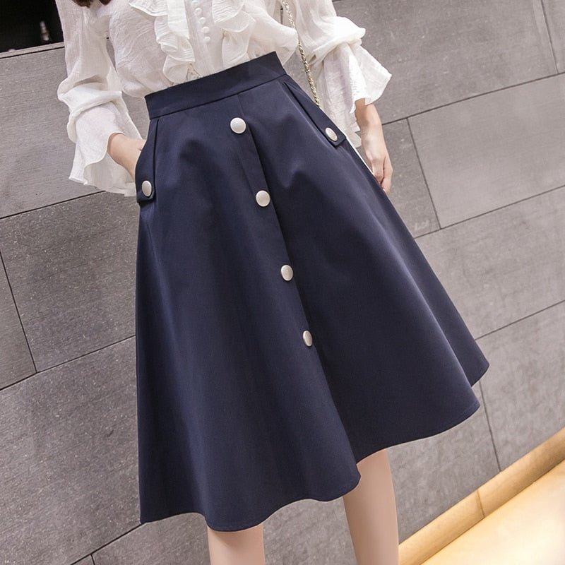 Midi Single - breasted A - Line High Waist Skirt - Necessary Clothing